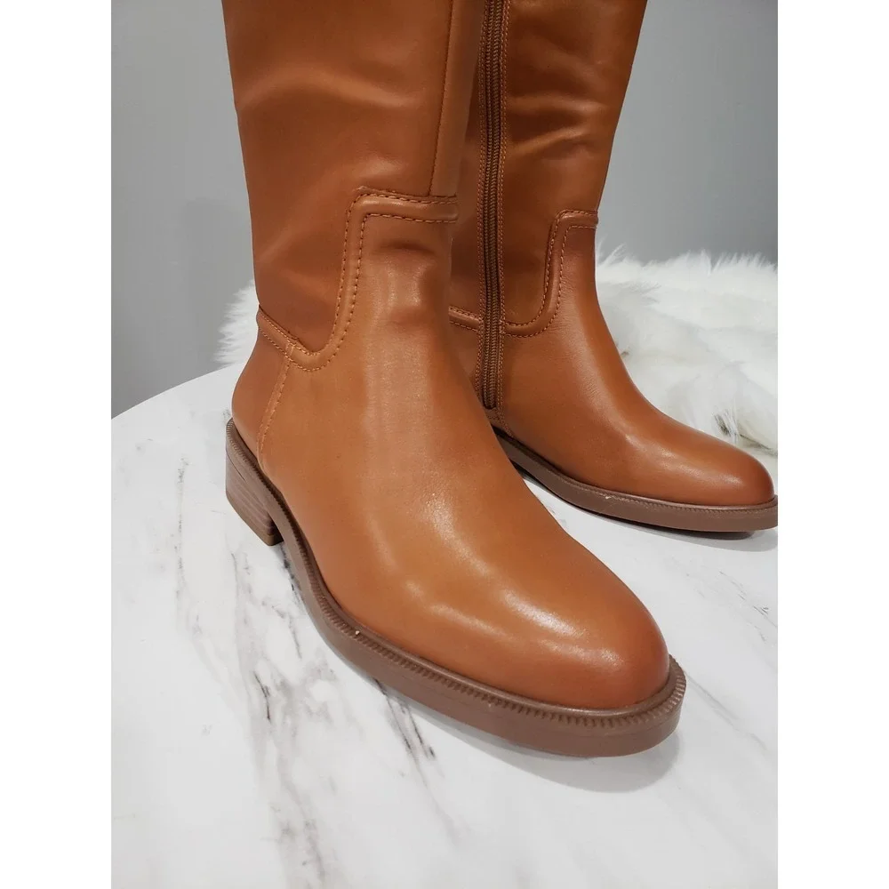 NEW SIZE 7 WIDE CALF  LEATHER Ridding Knee High Boots Brown ANDALIAN OLD MONEY